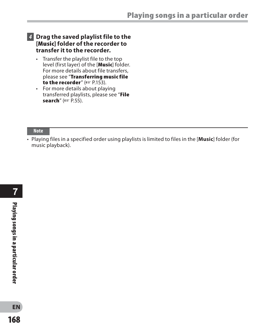 Playing songs in a particular order | Olympus DM-5 User Manual | Page 168 / 187