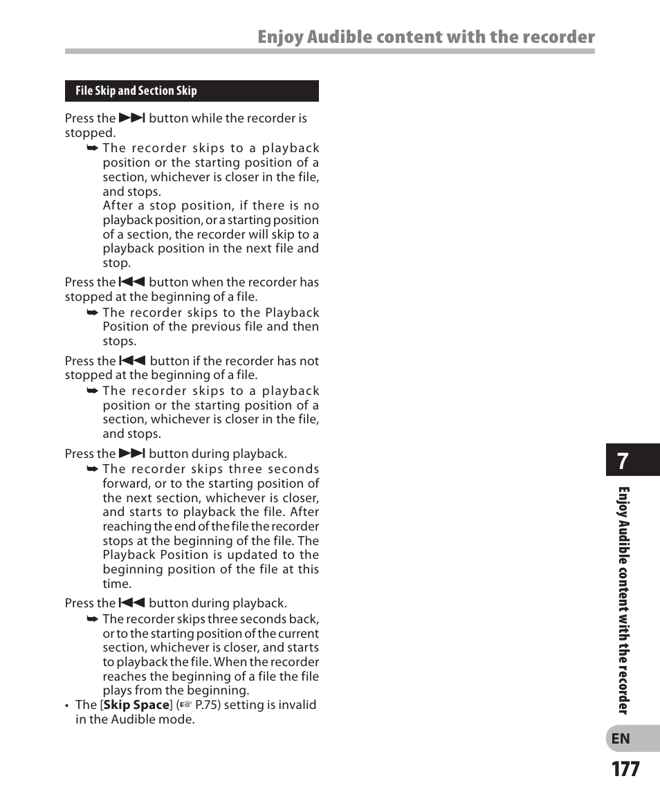 Enjoy audible content with the recorder | Olympus DM-5 User Manual | Page 177 / 187