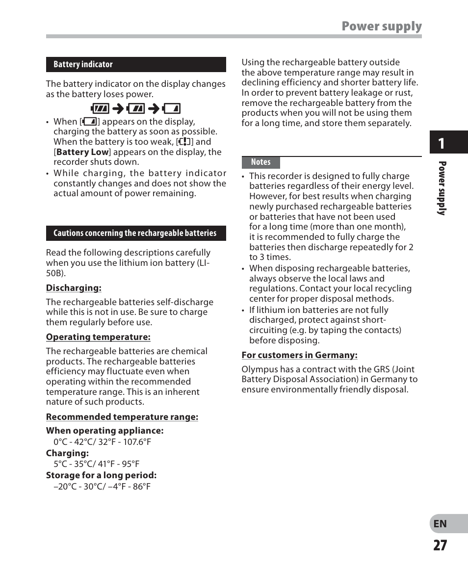 Power supply | Olympus DM-5 User Manual | Page 27 / 187