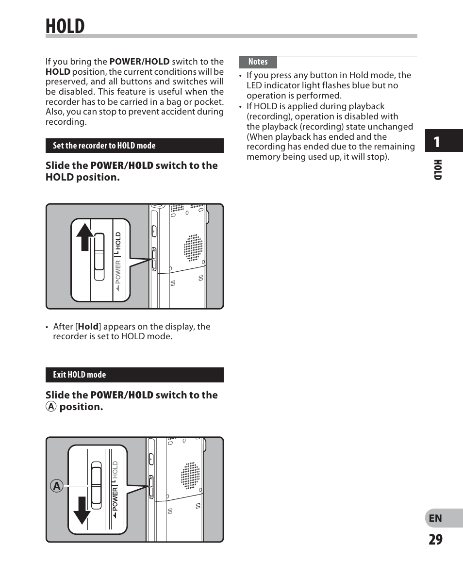 Hold | Olympus DM-5 User Manual | Page 29 / 187