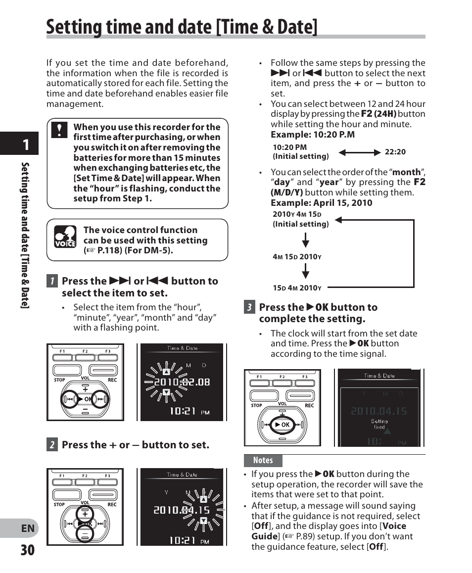Setting time and date [time & date | Olympus DM-5 User Manual | Page 30 / 187