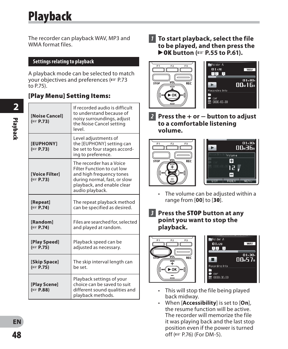 Playback | Olympus DM-5 User Manual | Page 48 / 187