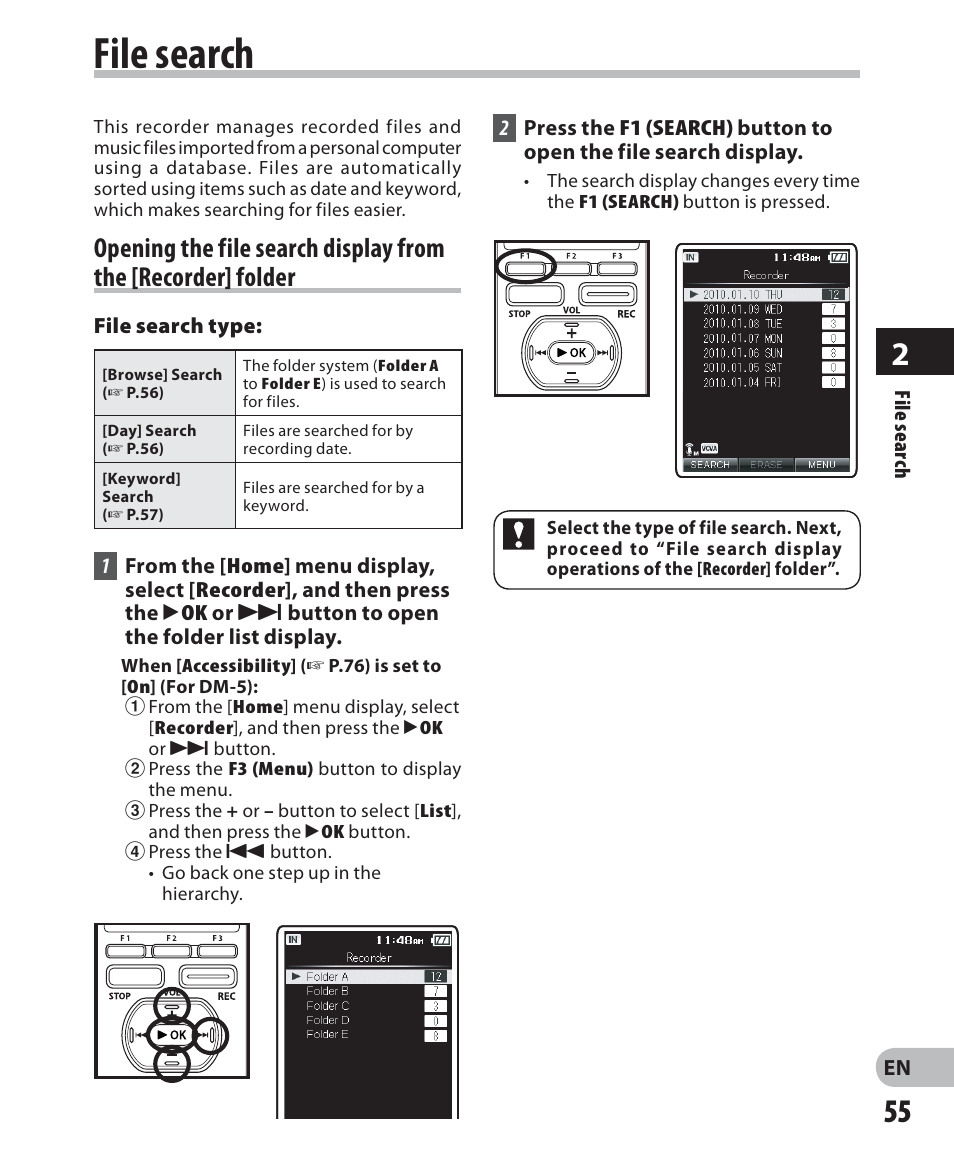 File search | Olympus DM-5 User Manual | Page 55 / 187