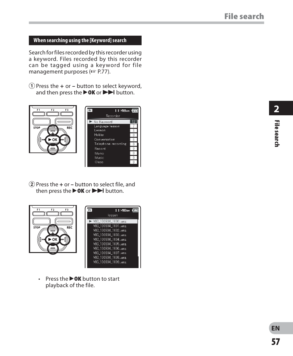 File search | Olympus DM-5 User Manual | Page 57 / 187