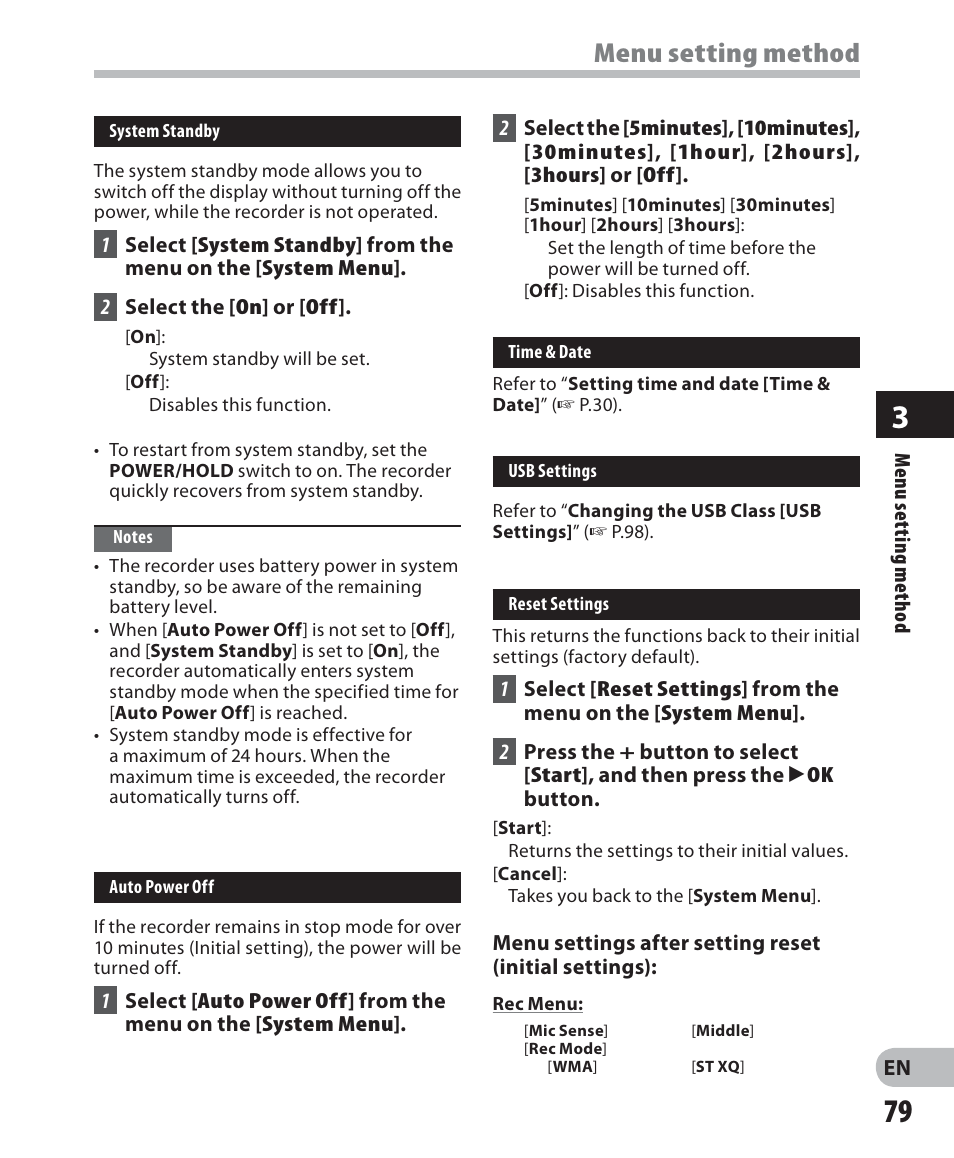 Menu setting method | Olympus DM-5 User Manual | Page 79 / 187