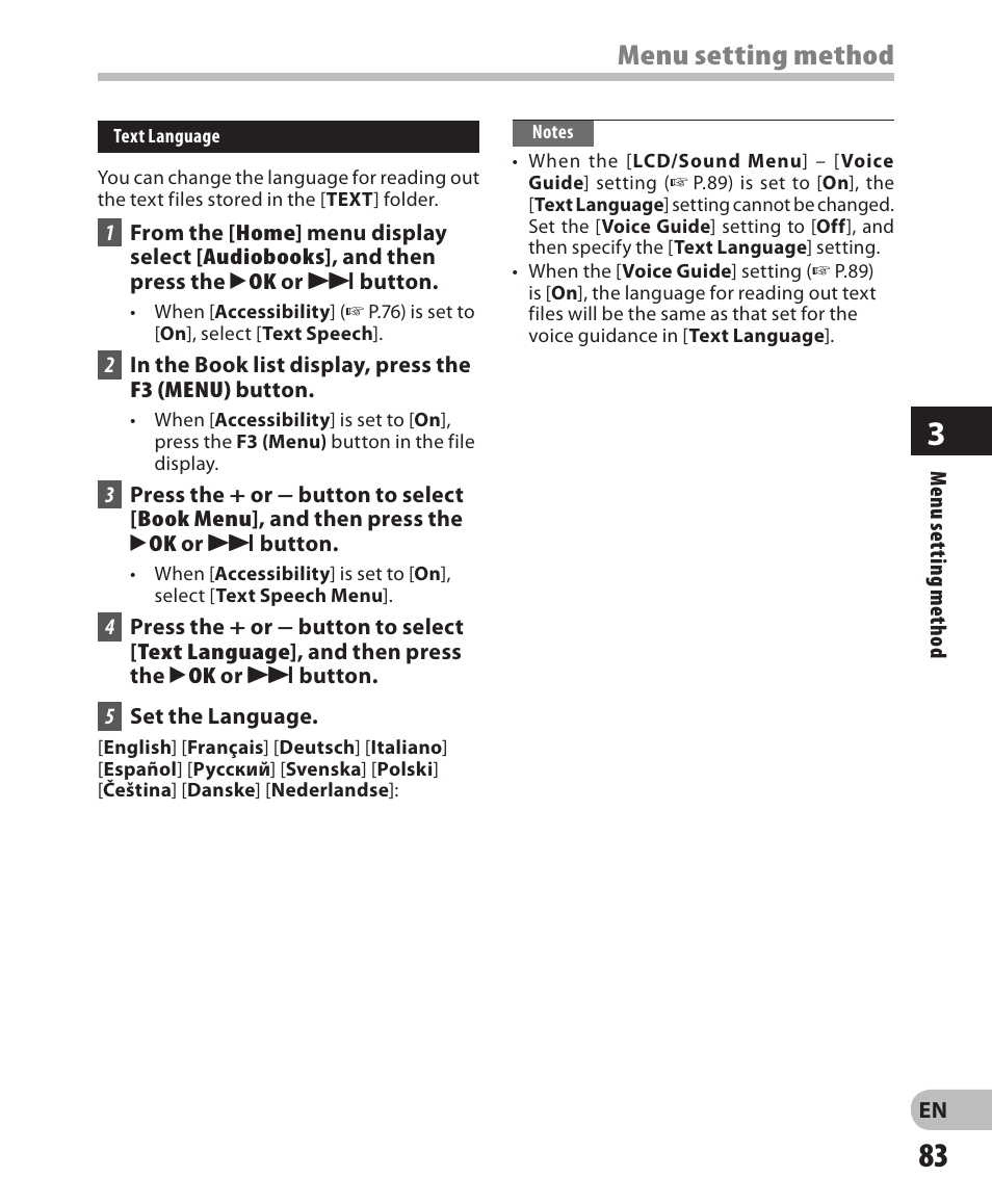 Menu setting method | Olympus DM-5 User Manual | Page 83 / 187