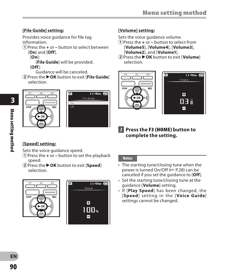Menu setting method | Olympus DM-5 User Manual | Page 90 / 187