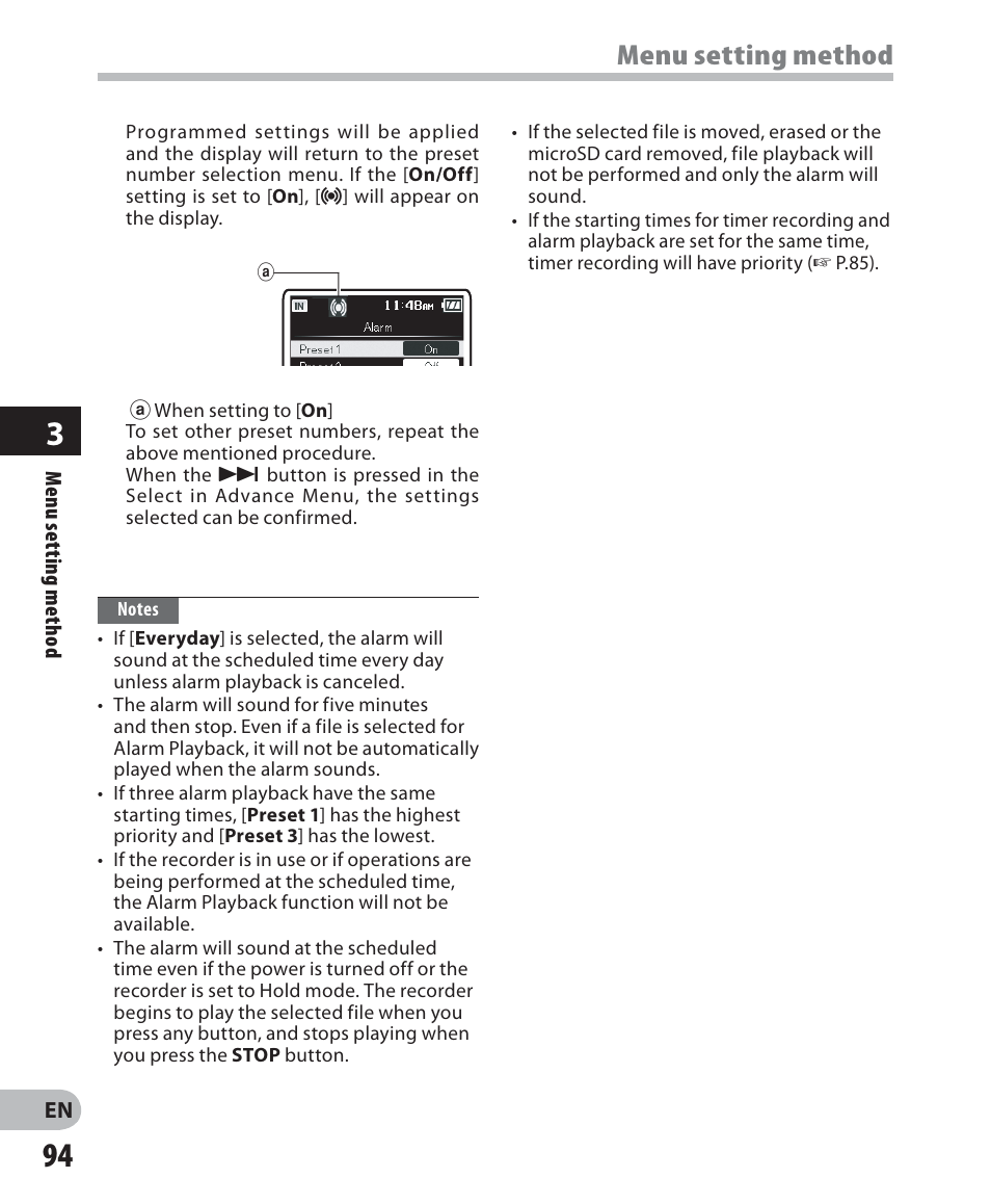 Menu setting method | Olympus DM-5 User Manual | Page 94 / 187