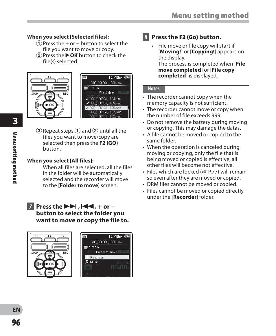 Menu setting method | Olympus DM-5 User Manual | Page 96 / 187