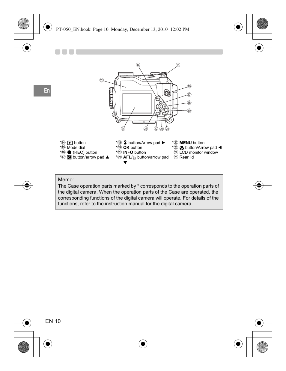 En 10 | Olympus PT-050 User Manual | Page 10 / 31