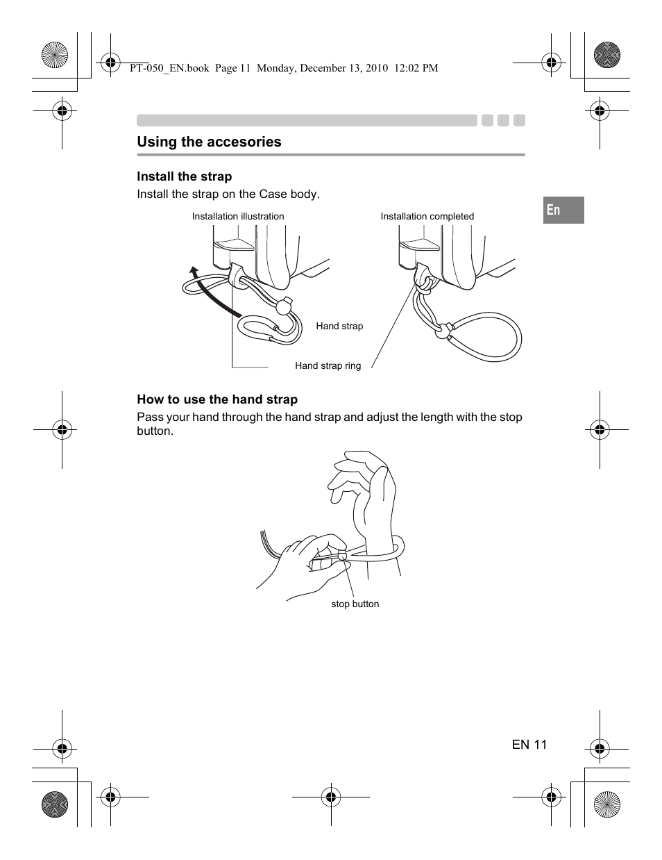 Using the accesories | Olympus PT-050 User Manual | Page 11 / 31