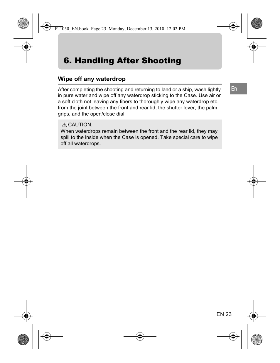 Handling after shooting | Olympus PT-050 User Manual | Page 23 / 31