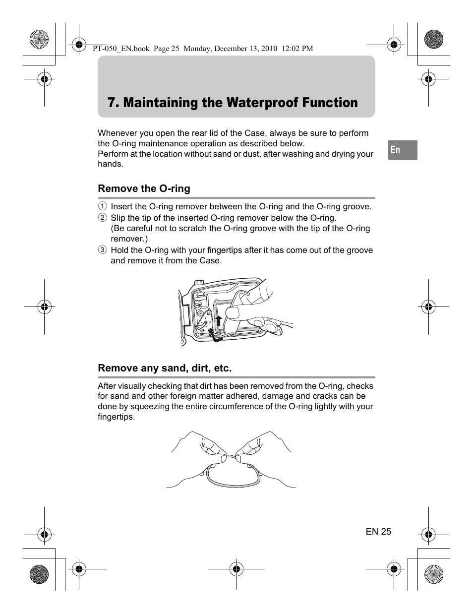 Maintaining the waterproof function | Olympus PT-050 User Manual | Page 25 / 31
