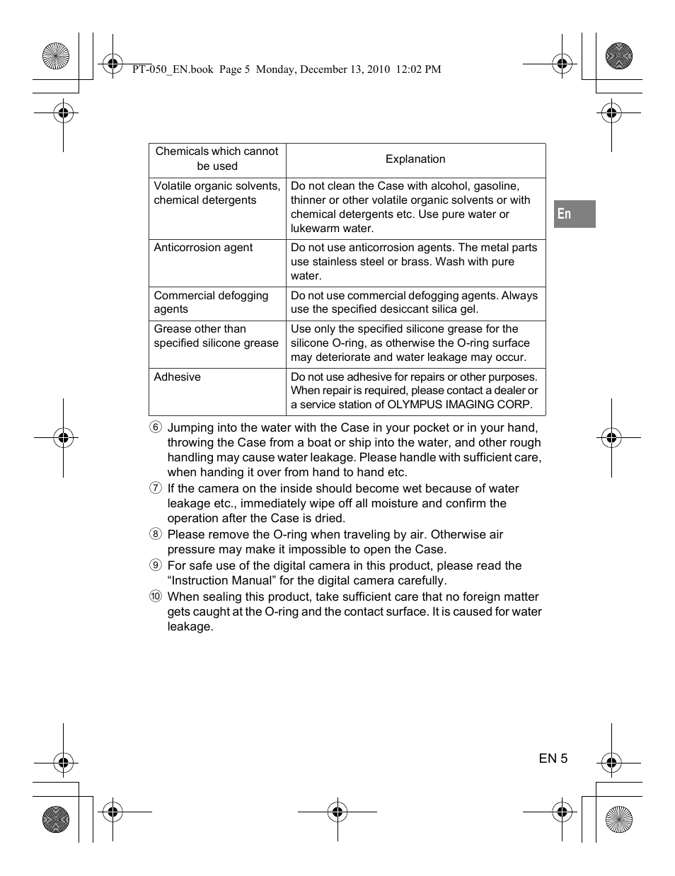 Olympus PT-050 User Manual | Page 5 / 31