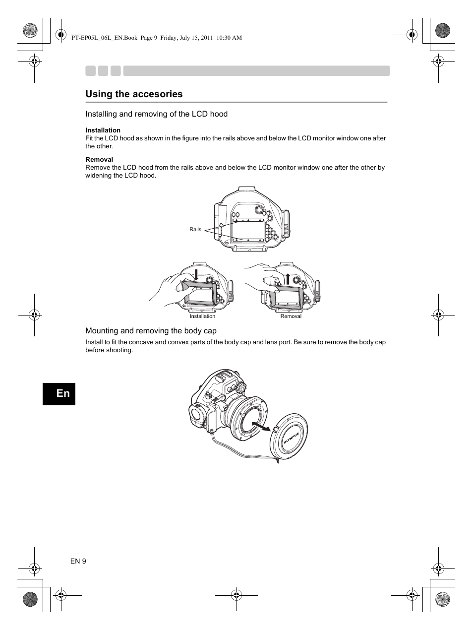 Using the accesories | Olympus PT-EP06L User Manual | Page 10 / 27