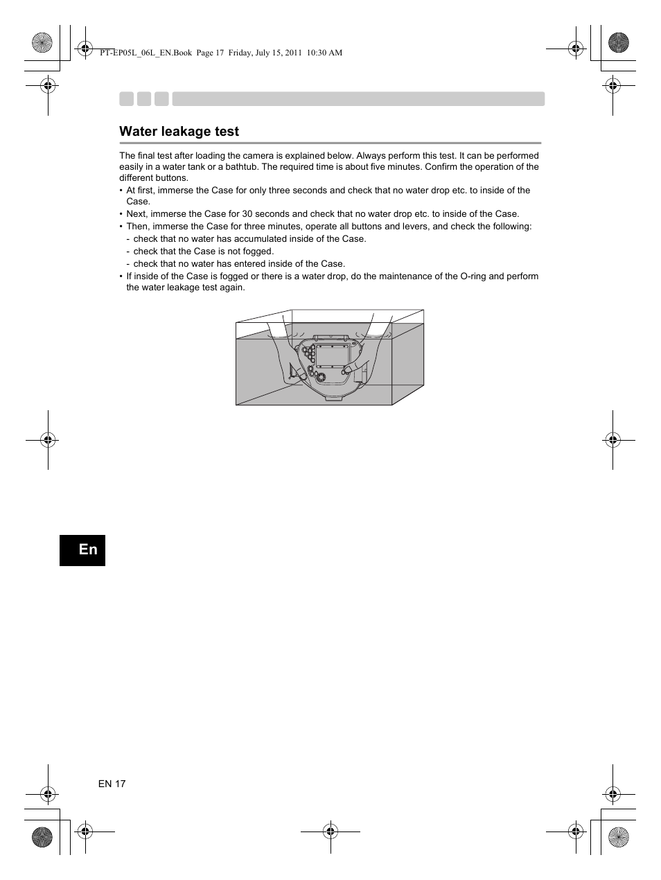 Water leakage test | Olympus PT-EP06L User Manual | Page 18 / 27