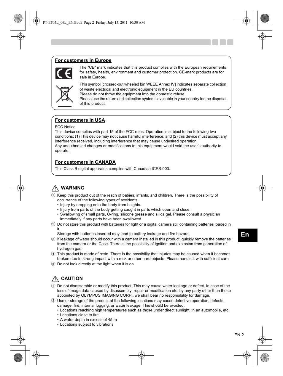 Olympus PT-EP06L User Manual | Page 3 / 27