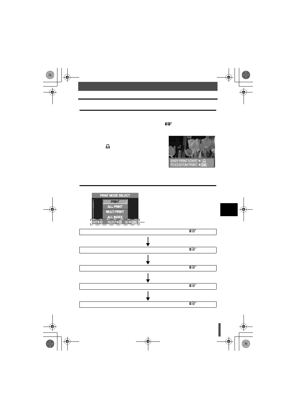 Easy printing, Flowchart for custom printing, Easy printing flowchart for custom printing | Olympus E-330 User Manual | Page 127 / 196