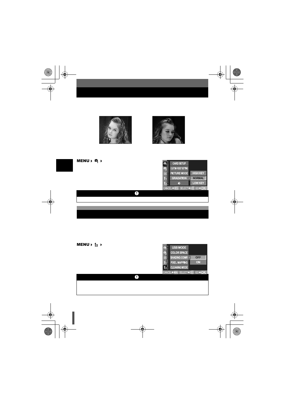 Gradation, Shading compensation | Olympus E-330 User Manual | Page 86 / 196