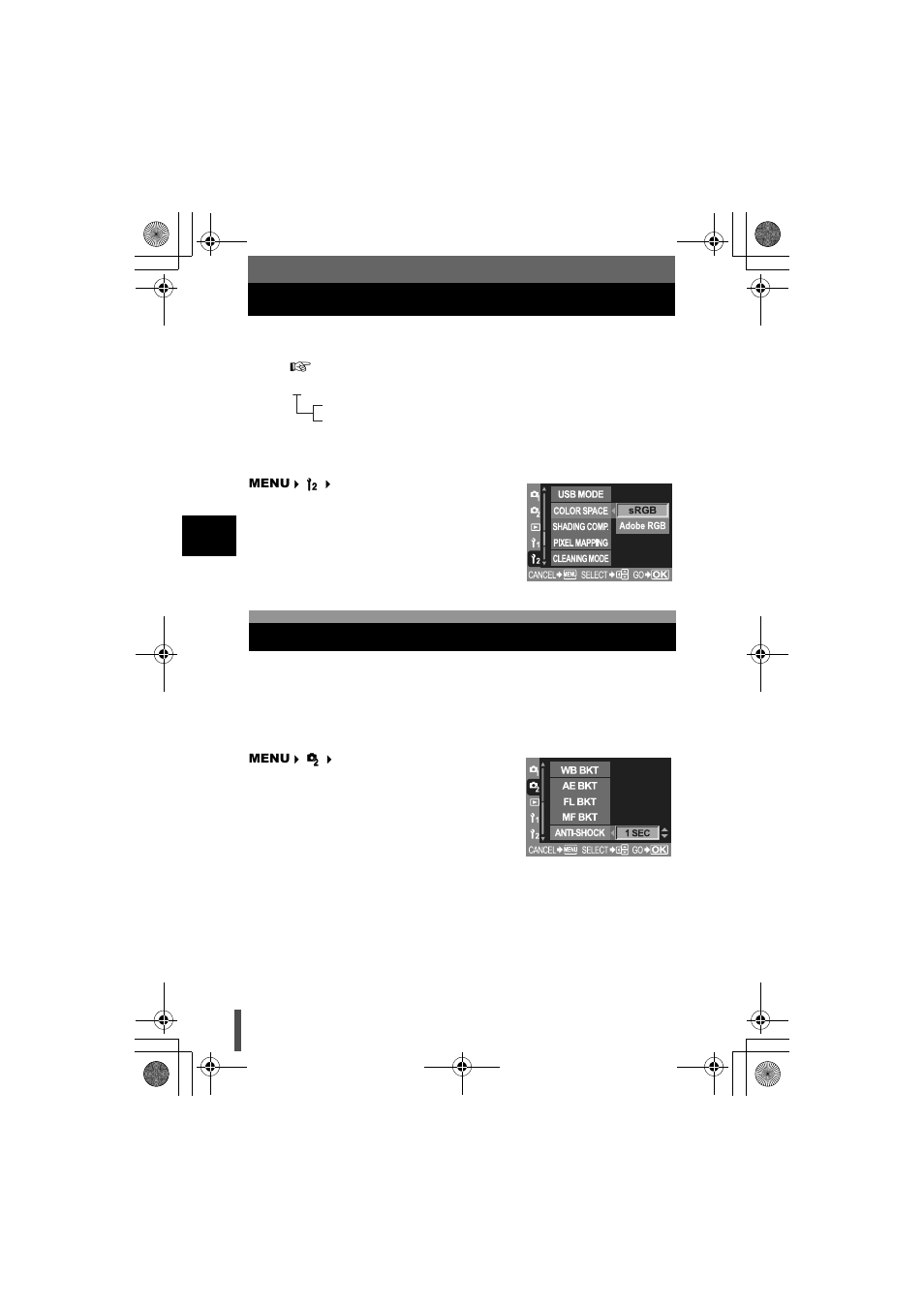 Color space, Anti-shock, Color space anti-shock | Olympus E-330 User Manual | Page 88 / 196