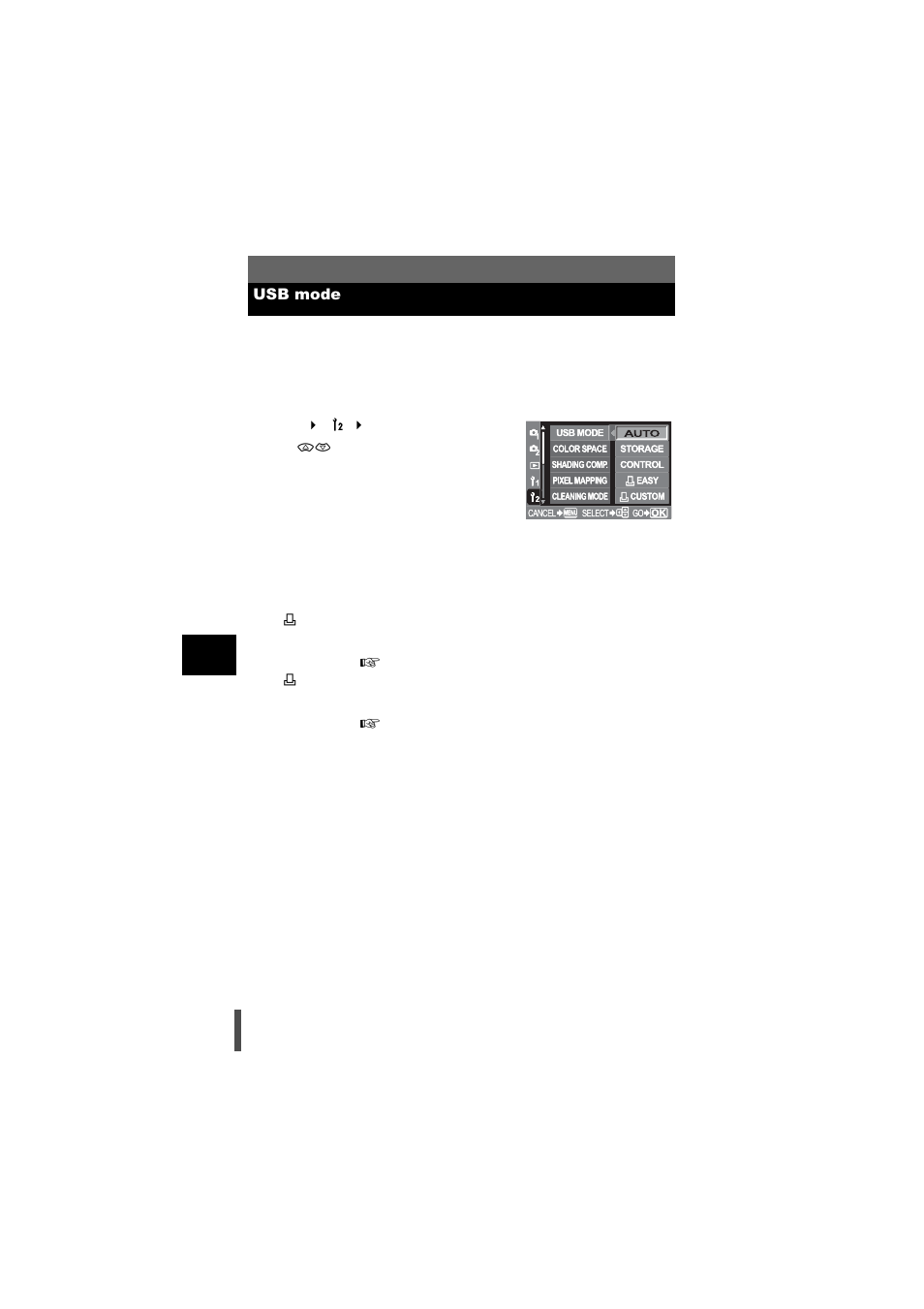 Usb mode | Olympus E-500 User Manual | Page 134 / 216