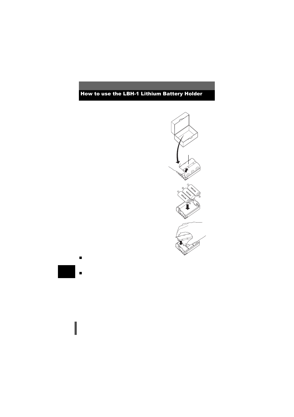 How to use the lbh-1 lithium battery holder | Olympus E-500 User Manual | Page 206 / 216