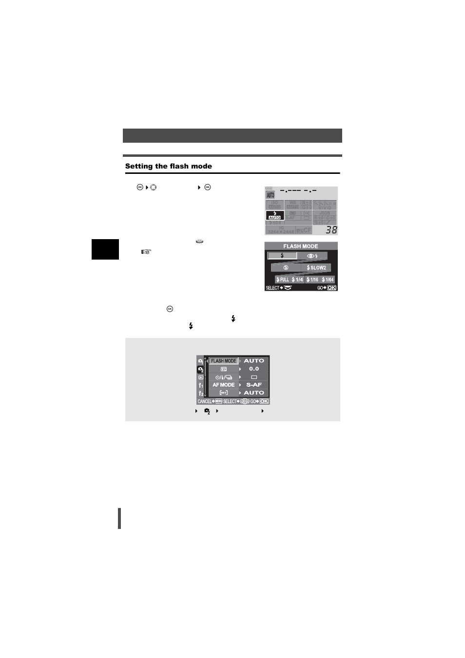 Setting the flash mode | Olympus E-500 User Manual | Page 54 / 216