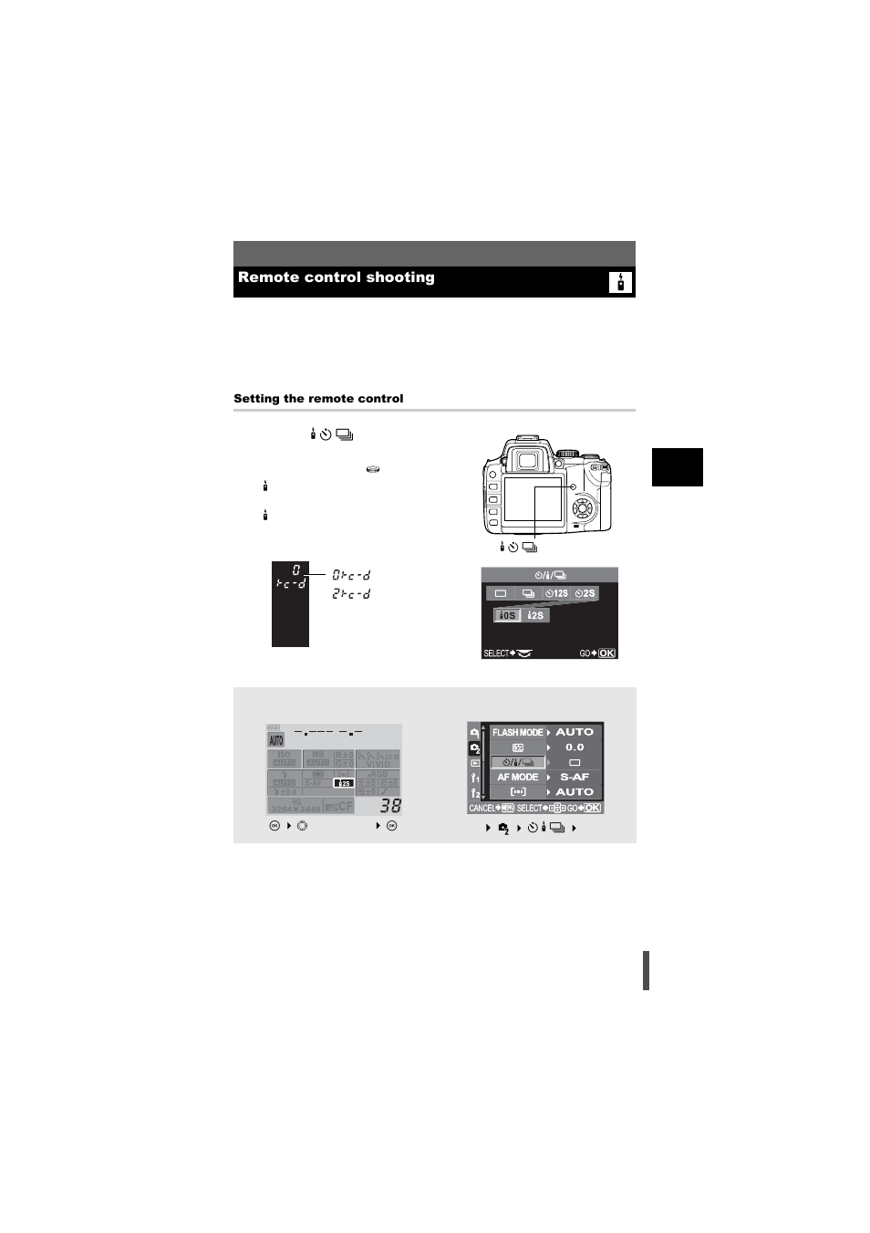 Remote control shooting, P. 65 | Olympus E-500 User Manual | Page 65 / 216