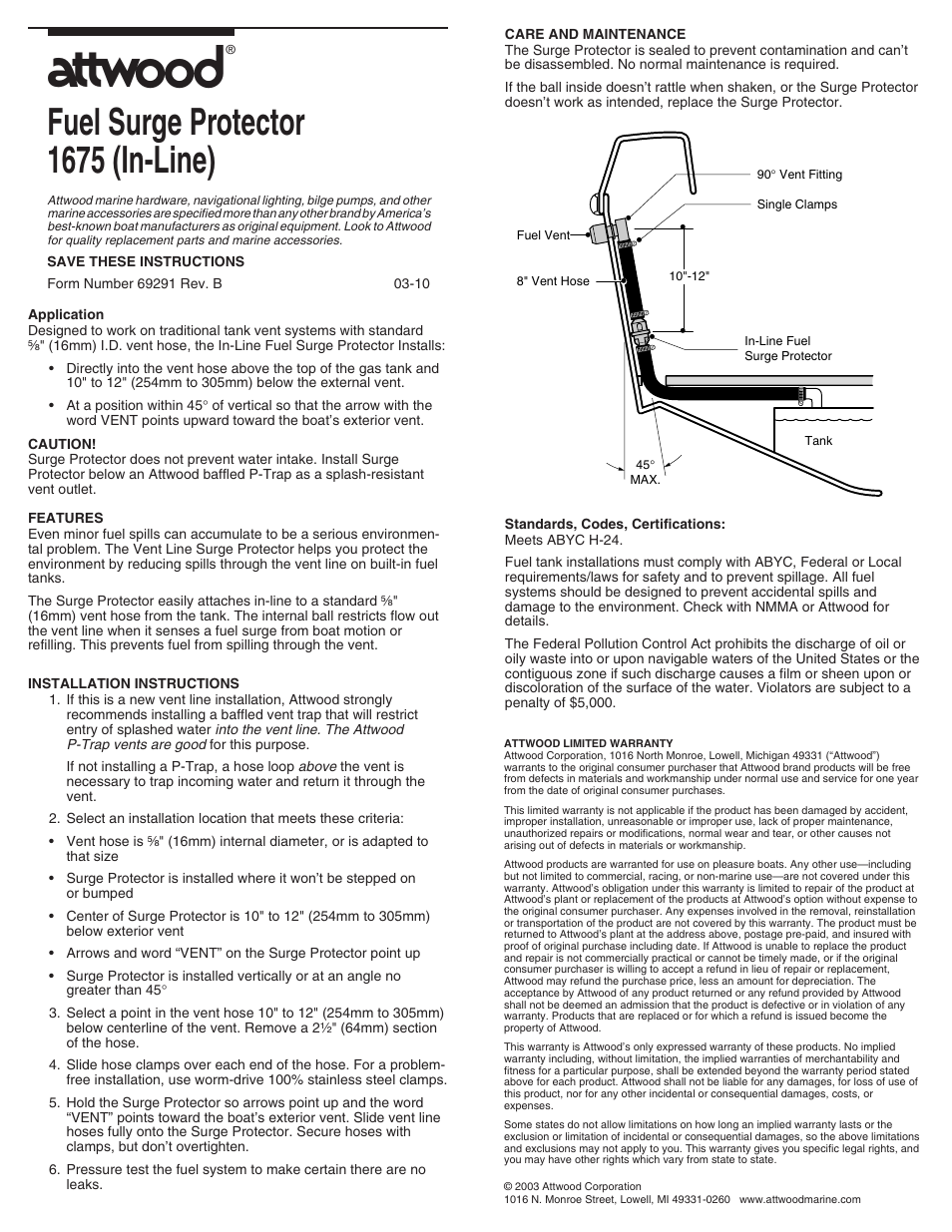 Attwood 1675 User Manual | 1 page