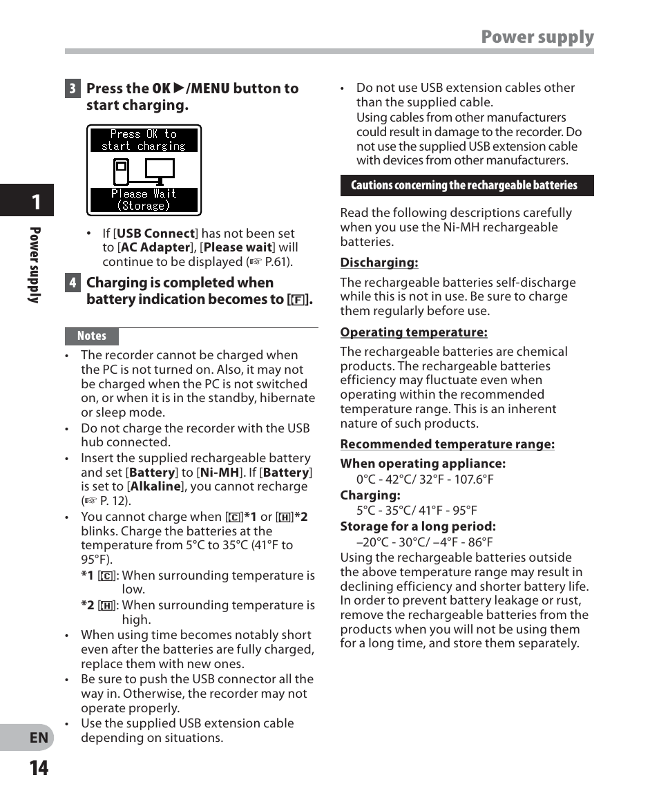 Power supply | Olympus WS-650S User Manual | Page 14 / 92