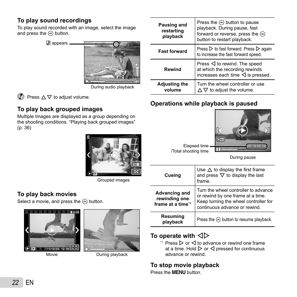 22 en, Operations while playback is paused | Olympus SH-21 User Manual | Page 22 / 82