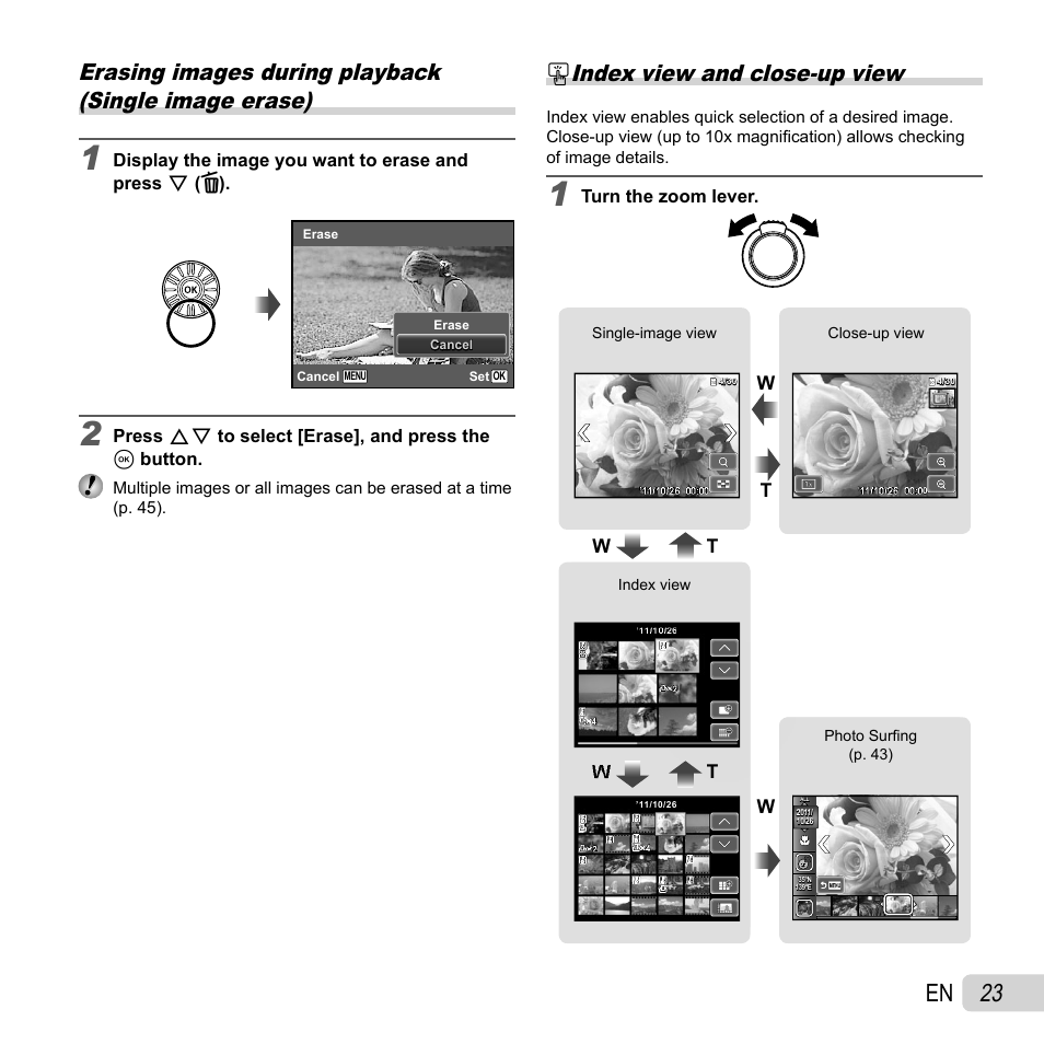 23 en, Index view and close-up view | Olympus SH-21 User Manual | Page 23 / 82