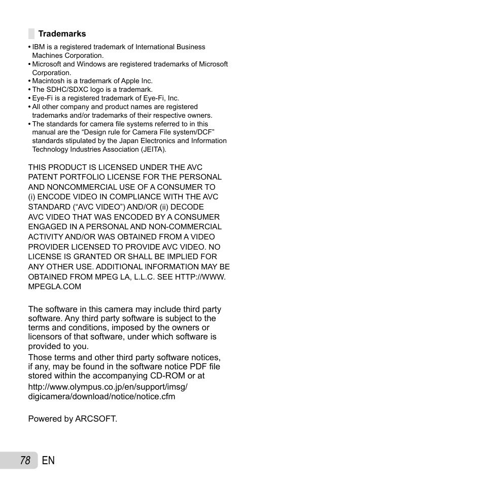 78 en | Olympus SH-21 User Manual | Page 78 / 82