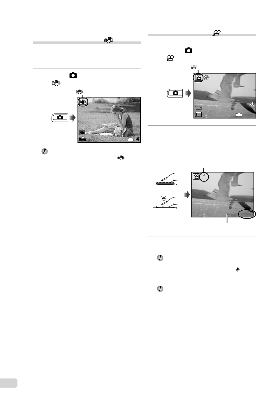 Using the digital image stabilization mode, Shooting movies, Shooting movies (n mode) | Olympus FE-45 User Manual | Page 18 / 58