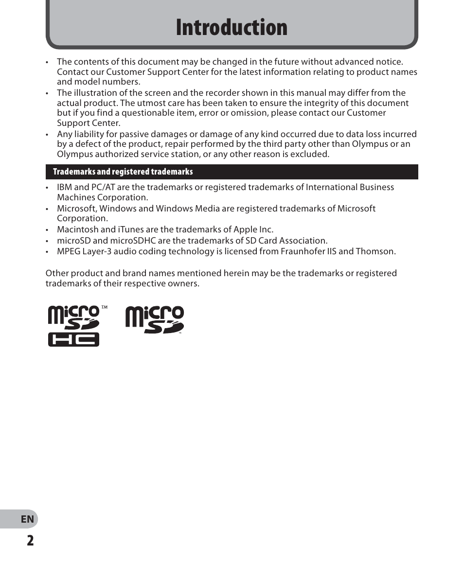 Introduction | Olympus VN-405PC User Manual | Page 2 / 45
