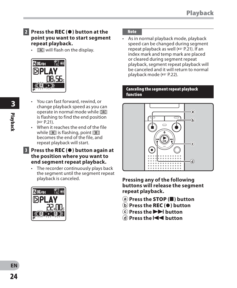 Playback | Olympus VN-405PC User Manual | Page 24 / 45