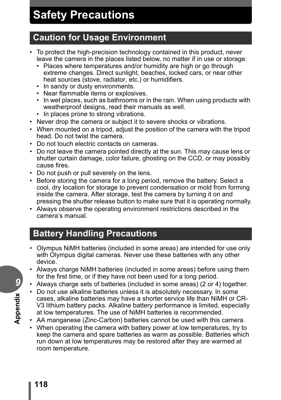 Safety precautions | Olympus FE-120 User Manual | Page 118 / 139