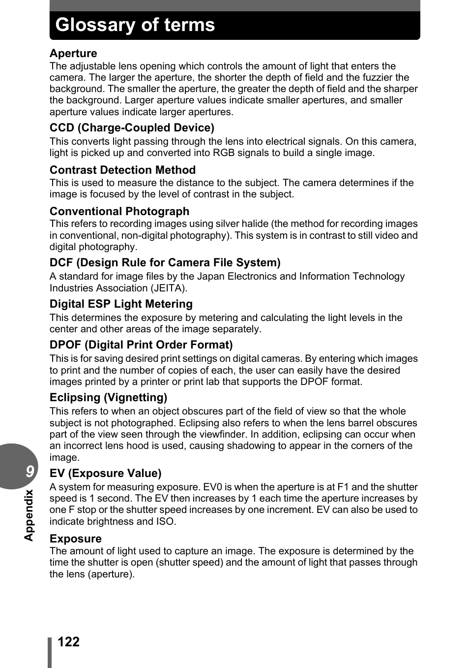 Glossary of terms | Olympus FE-120 User Manual | Page 122 / 139