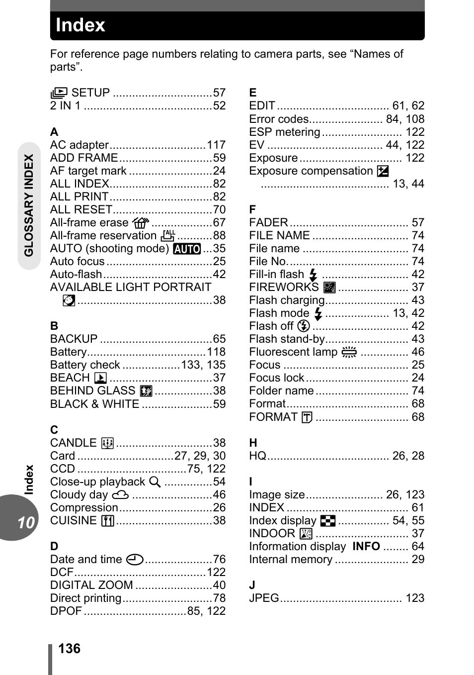 Index | Olympus FE-120 User Manual | Page 136 / 139