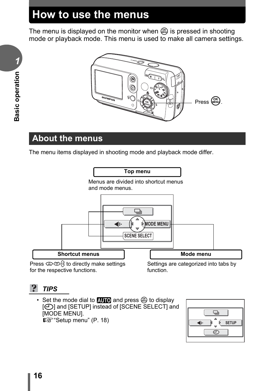 How to use the menus, About the menus | Olympus FE-120 User Manual | Page 16 / 139