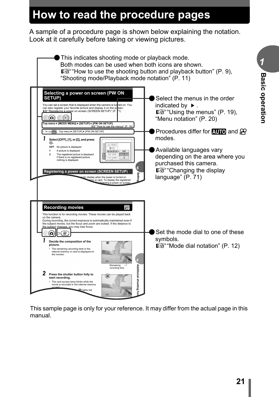 How to read the procedure pages | Olympus FE-120 User Manual | Page 21 / 139