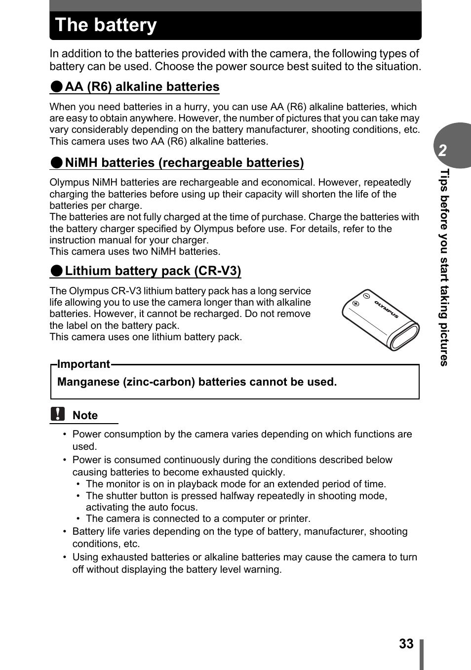The battery | Olympus FE-120 User Manual | Page 33 / 139