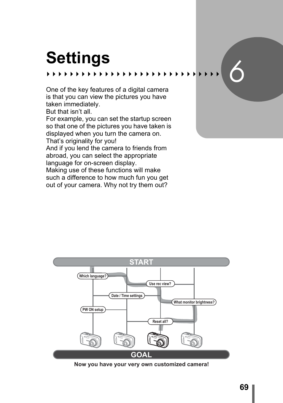 6 settings, Settings, P. 69 | Olympus FE-120 User Manual | Page 69 / 139