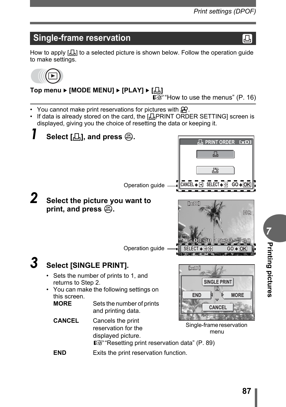 Single-frame reservation | Olympus FE-120 User Manual | Page 87 / 139