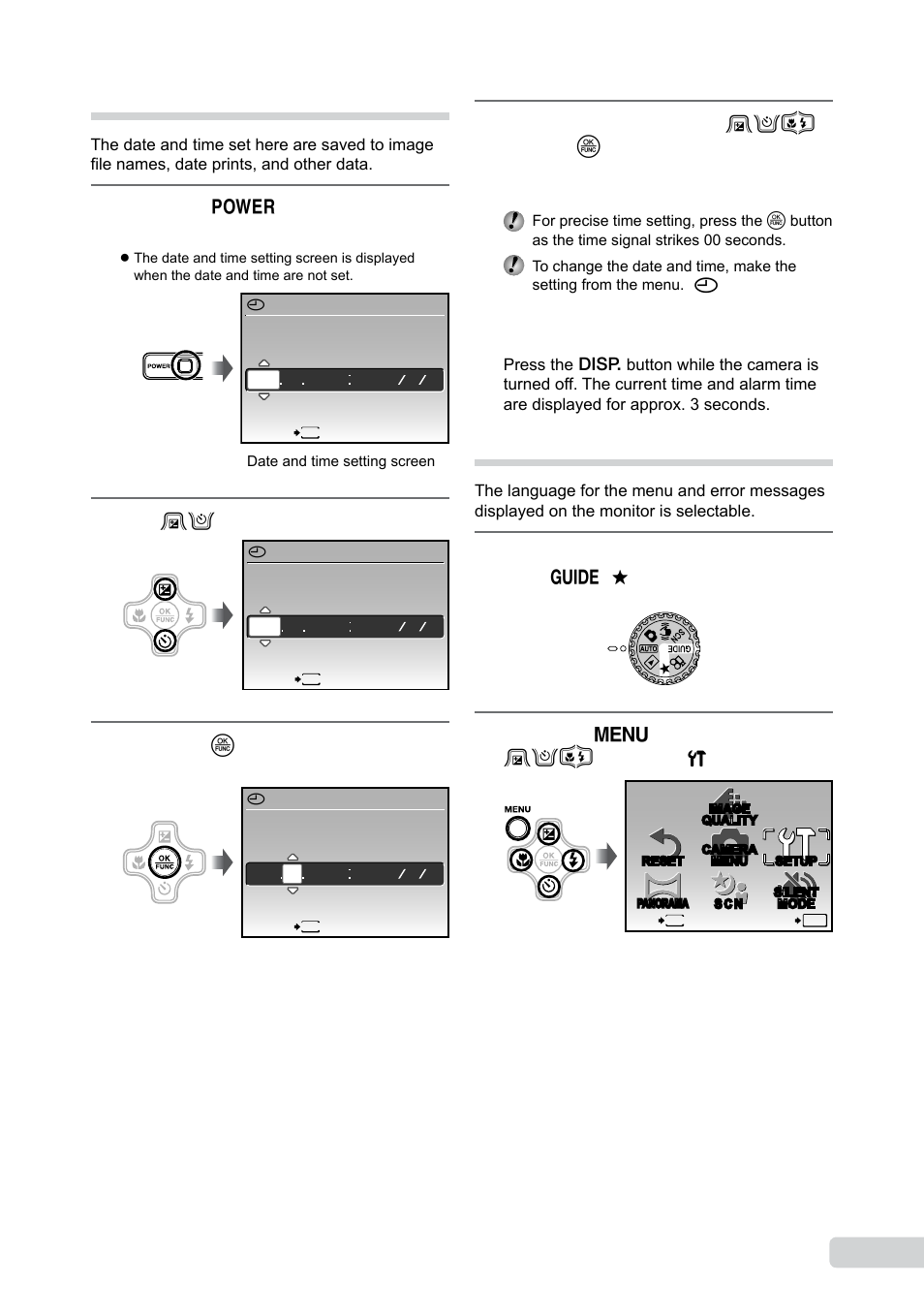 Setting the date and time, Changing the display language, 1 en setting the date and time | Olympus µ 1050 SW User Manual | Page 13 / 80