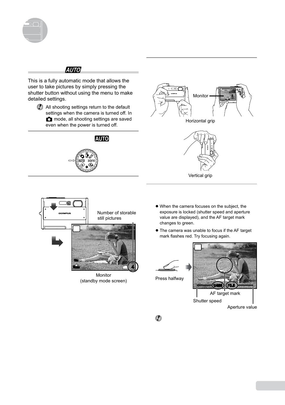 Shooting, playback, and erasing, Shooting with automatic settings, 1 en | Shooting with automatic settings (h mode) | Olympus µ 1050 SW User Manual | Page 15 / 80