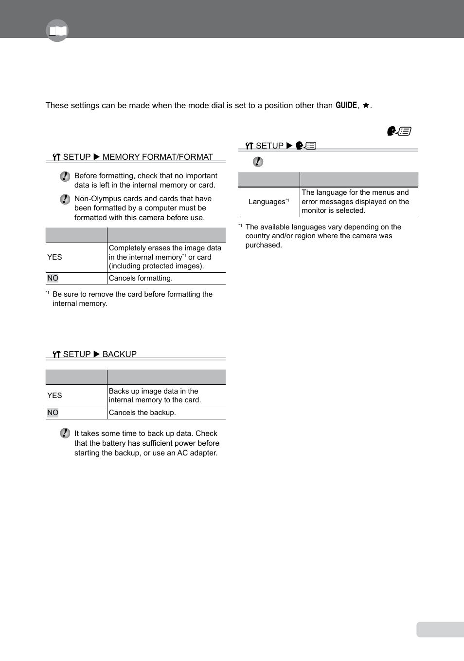 Menus for other camera settings, Erasing data completely, Copying images in the internal memory to the card | Changing the display language, 1 en, Changing the display language [ w | Olympus µ 1050 SW User Manual | Page 41 / 80