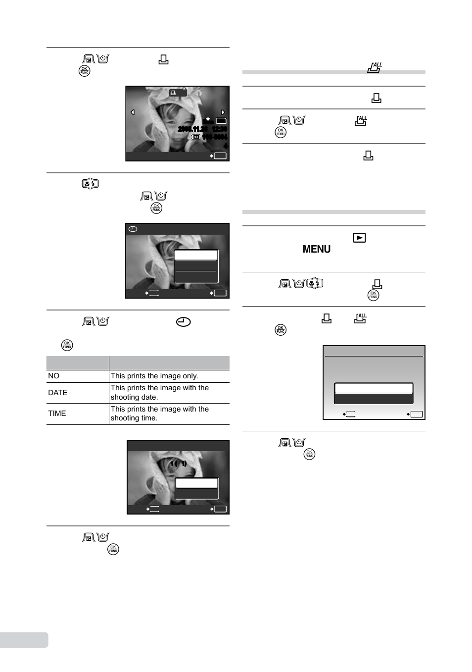 Reserving one print each of all images on the card, Resetting all print reservation data | Olympus µ 1050 SW User Manual | Page 54 / 80