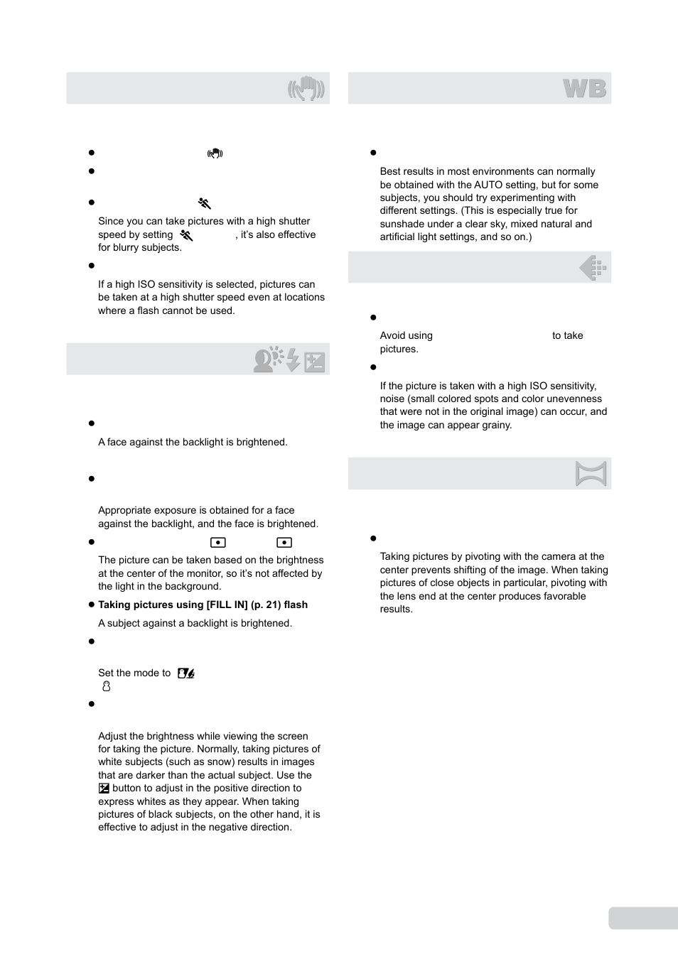 Camera shake, Exposure (brightness), Color hue | Image quality, Panorama, 1 en | Olympus µ 1050 SW User Manual | Page 61 / 80