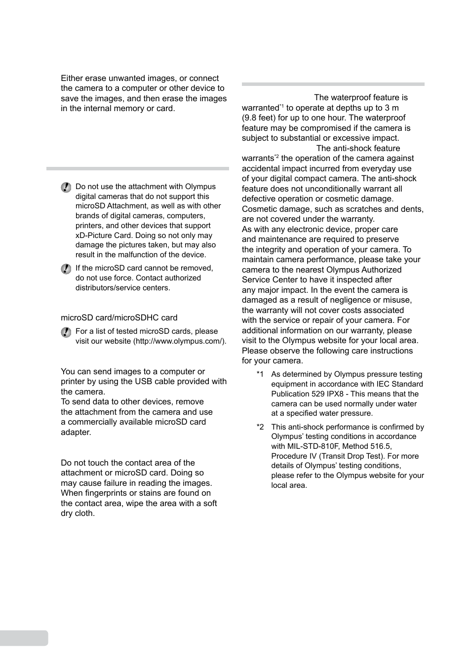 Using a microsd attachment | Olympus µ 1050 SW User Manual | Page 66 / 80